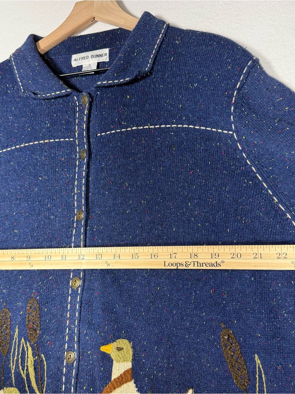 Vintage embroidered Navy Duck Patchwork Cardigan Jacket Alfred Dunner - Picture 9 of 14